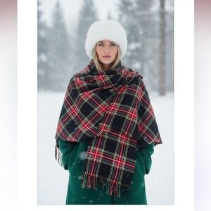 Plaid Shawl Wrap - Black and Red